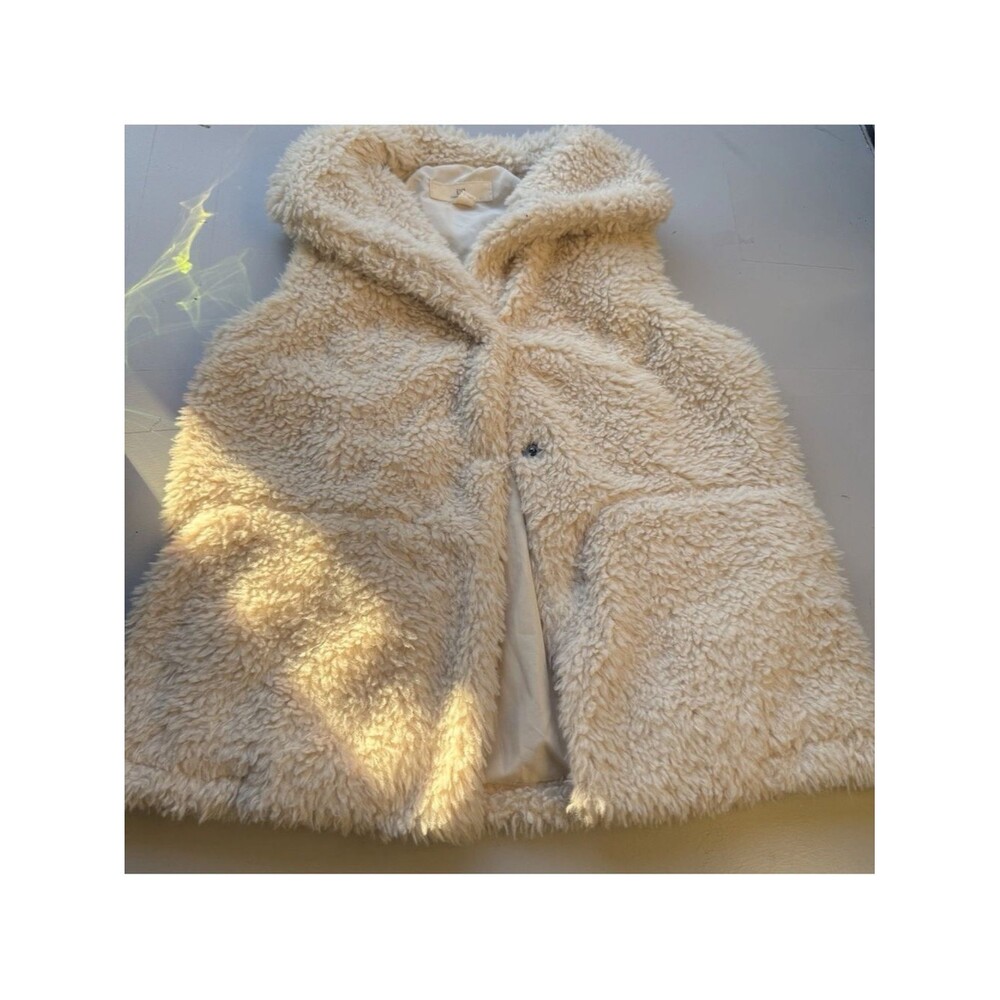 Thread & Supply Cream Hooded Sherpa Vest small medium off white thick retro A9